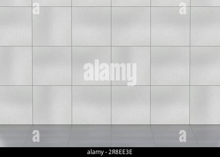 Empty room with grey ceramic tiles on the wall and floor, front view Stock Photo