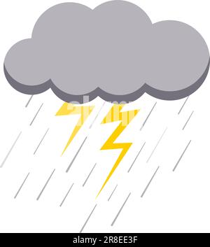 Cloud rain and lightning bad weather icon isolated on white background. Meteorology illustration of thunderstorm. Rainy cloud vector image in flat sty Stock Vector