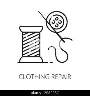 Repairing clothing linear icon. Sewing studio, professional needlework, atelier thin line icon, hotel service cloth repairing sign Stock Vector