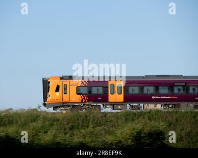 West Midlands Railway class 196 diesel train arriving at Leamington Spa ...