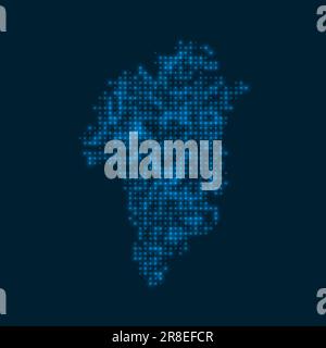 Greenland dotted glowing map. Shape of the country with blue bright bulbs. Vector illustration. Stock Vector