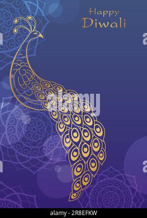 Happy Diwali Background Template With A Gold Peacock And Text Space. Vector Illustration. Stock Vector
