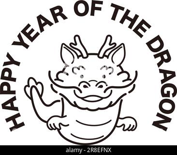 Year Of The Dragon Vector Black And White Cute Zodiac Symbol Illustration Isolated On A White Background. Stock Vector