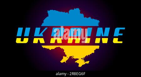 Ukraine text and map in Ukraine flag colors. Vector illustration. Stock Vector