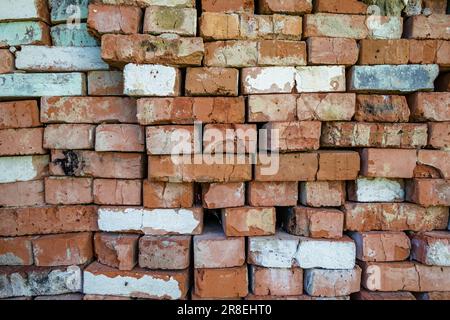 Beautiful texture old brick from big wall block, natural structure close up, photography consisting of texture old brick out large wall block, decorat Stock Photo