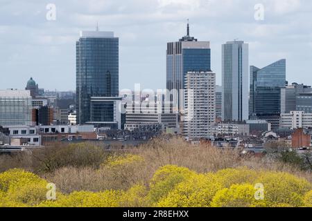 Madou Plaza Tower office building, Astro Tower office building and Covent Garden Tower office building in Saint Josse ten Noode / Sint Joost ten Node Stock Photo