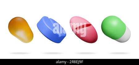 3D Classic Capsule Pills from Different Angles Stock Vector