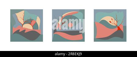 Set of abstract natural wall art vector background. Abstract design for wall art, canvas prints, posters, home decor, covers Stock Vector