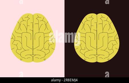 Set of two human brain pictures on light and dark background. Geometric style simplified shapes drawing. Stock Vector
