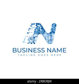 N letter logo science technology connected dots vector image. Letter n molecule logo neurons networking vector image Stock Vector