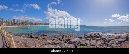 Panoramic picture of Manly Beach near Sydney during the day in sunshine in summer Stock Photo