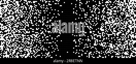 Pixelated halftone gradient texture. Fading pixel noise texture. Dissolving black and white wallpaper. Vector 8 bit horizontal background Stock Vector
