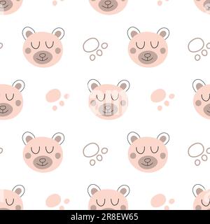 Cute doodle teddy bears seamless pattern for babies textile fabric. Children pajamas seamless pets design. Stock Vector