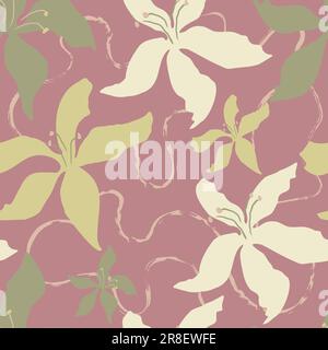 Pastel hand drawn floral pattern. Seamless repeat pattern design in soft purple green white background textile print Stock Vector
