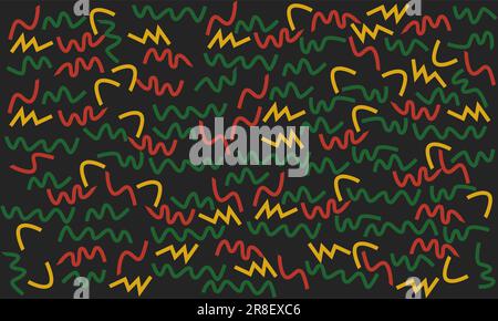 Fun red, green, yellow colors line doodle seamless pattern. Creative abstract style art for background for juneteenth freedom day or black history Stock Vector