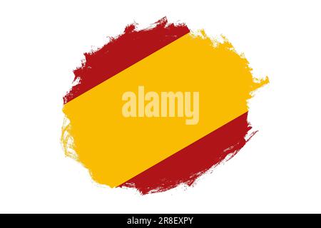 Rounded stain stroke brush textured national flag of Spain on white background Stock Photo