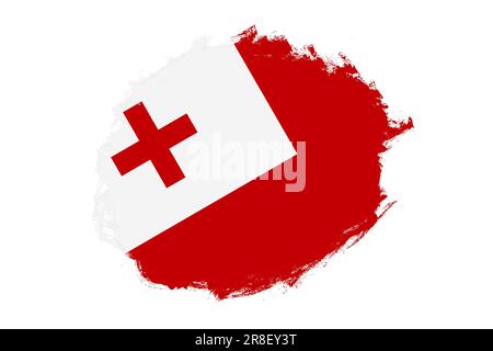 Rounded stain stroke brush textured national flag of Tonga on white background Stock Photo