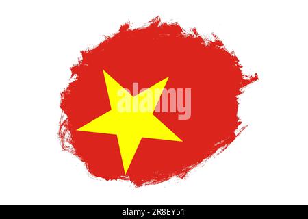 Rounded stain stroke brush textured national flag of Vietnamon white background Stock Photo