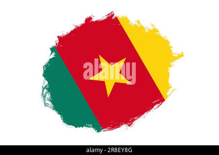 Rounded stain stroke brush textured national flag of Cameroon on white background Stock Photo