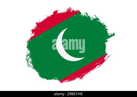 Rounded stain stroke brush textured national flag of Maldives on white background Stock Photo