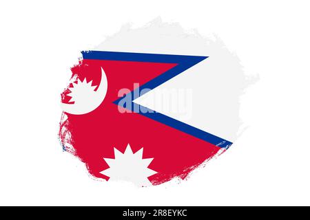 Rounded stain stroke brush textured national flag of Nepal on white background Stock Photo