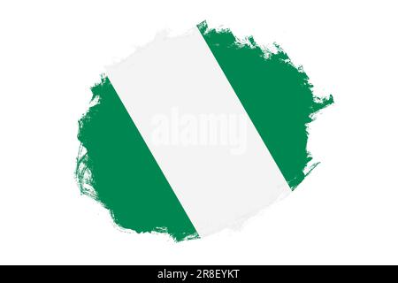 Rounded stain stroke brush textured national flag of Nigeria on white background Stock Photo