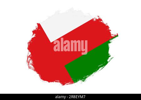 Rounded stain stroke brush textured national flag of Oman on white background Stock Photo