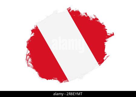 Rounded stain stroke brush textured national flag of Peru on white background Stock Photo