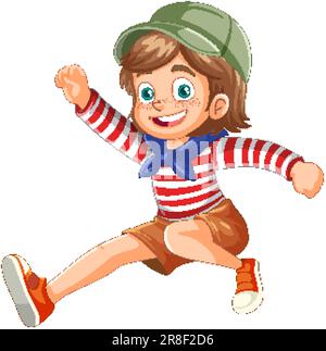 Cheerful Adventure Girl Jumping Cartoon Character illustration Stock ...