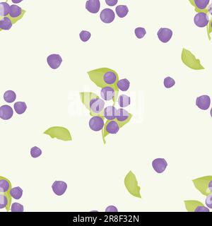 Seamless pattern with blueberries. Summer ripe bilberry with leaves on light background. Vector illustration in flat cartoon style for print, wallpape Stock Vector