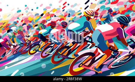 Bicycle racers competing on cycling championship. Cycle sports event, abstracrt style colorful vector illustration. Stock Vector