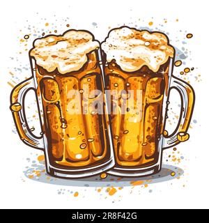 Beer mugs, comic style vector illustration on white background Stock Vector