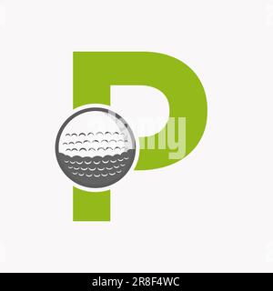 Golf Logo On Letter P. Initial Hockey Sport Academy Sign, Club Symbol Stock Vector