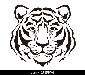 Black And White Vector Tiger Head Illustration Isolated On A White Background. Stock Vector