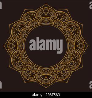 Gold Mandala Ornament Design With A Circle In The Middle Isolated On A Dark Background. Vector Illustration. Stock Vector