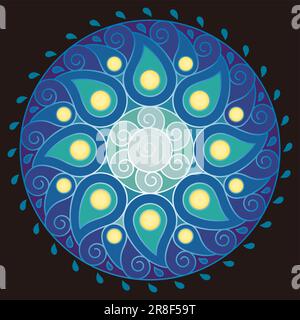 Colorful Rangoli Ornament Design For Diwali Isolated On A Black Background. Vector Illustration. Stock Vector