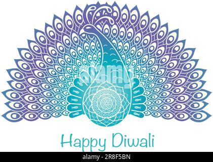 Happy Diwali Colorful Peacock Symbol Design Isolated On A White Background. Vector Illustration. Stock Vector