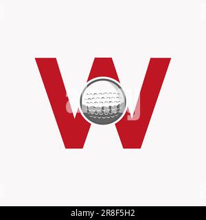 Golf Logo On Letter W. Initial Hockey Sport Academy Sign, Club Symbol Stock Vector