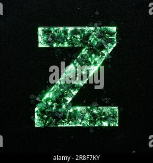 High quality photo of green colored capital letter on a black textured background with black stones. Stock Photo