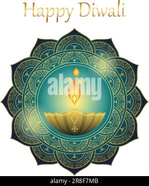 Happy Diwali Symbol Design With Votive Candles Isolated On A White Background. Vector Illustration. Stock Vector