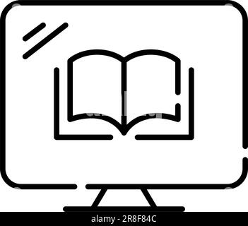 Electronic book on a desktop computer. Digital library for downloading books for learning or reading. Pixel perfect icon Stock Vector