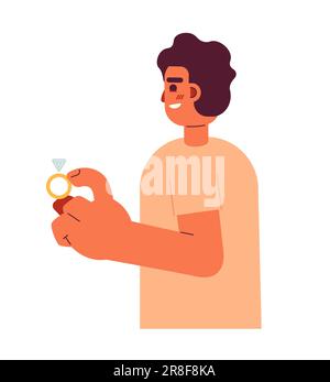 Young hispanic man holding diamond engagement ring semi flat colorful vector character Stock Vector
