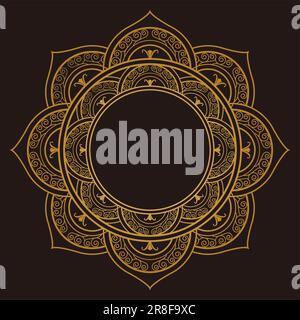 Gold Mandala Ornament Design With A Circle In The Middle Isolated On A Dark Background. Vector Illustration. Stock Vector
