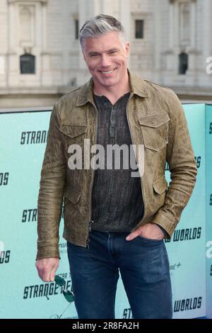 London, UK . 21 June, 2023 . Rebecca Romijn, Anson Mount pictured as the Cast of “STAR TREK: Strange New Worlds” visit London to celebrate season 2 of the hit TV Series held at the Sabine Rooftop Bar. Credit:  Alan D West/EMPICS/Alamy Live News Stock Photo