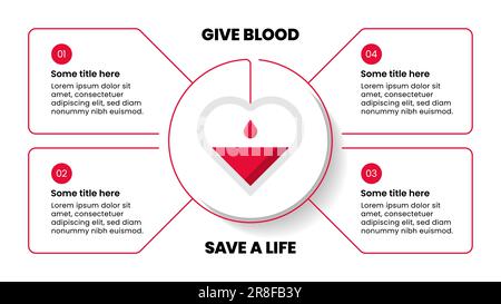 Infographic template. Blood donation concept with 4 steps. Vector illustration Stock Vector