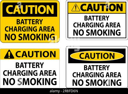 Caution Sign Battery Charging Area, No Smoking Stock Vector