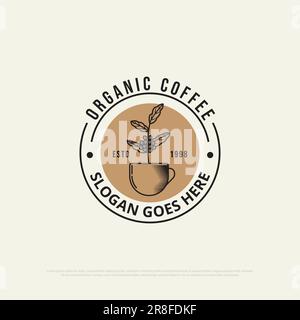 Organic Coffee bean logo design vector,Vintage Coffee shop logo design, food and drink premium vector illustration Stock Vector