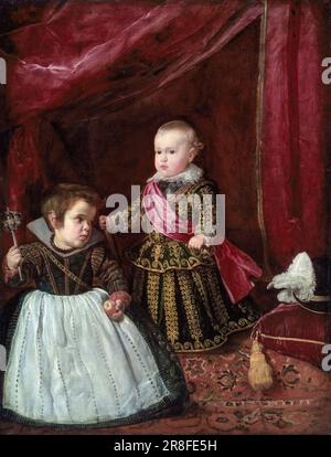 Don Baltasar Carlos (Balthasar Charles, 1629-1646, Prince of Asturias,) with a Dwarf, portrait painting in oil on canvas by Diego Velazquez, 1632 Stock Photo