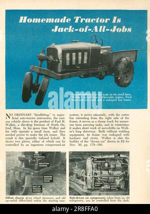The article on Homemade tractors in Popular Science magazine, USA, February 1949 Stock Photo