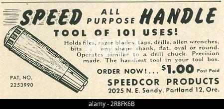 Speedhandle - Tool for 101 uses $1 post paid - Speedcor Products advert in a magazine 1949 Stock Photo